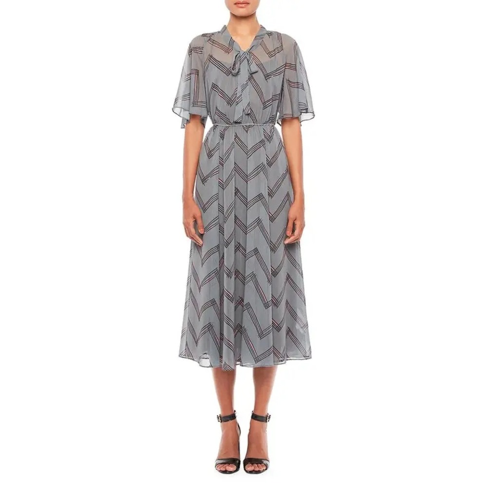 NWT Emporio Armani Chevron Crepe Dress In Grigio Vinile Size 50